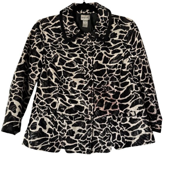 Chico's Black White Animal Print Women's Blazer Jacket, Size 0 (US S) - Picture 1 of 8